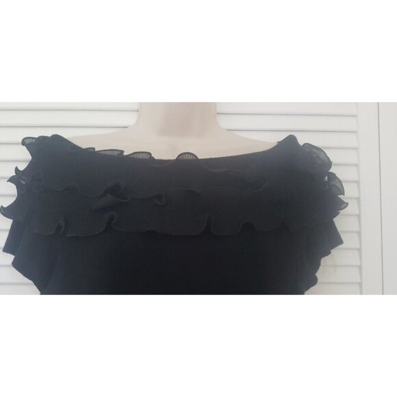 NWT SIONI MILANO BLACK KNIT RUFFLE COLD SHOULDER BLOUSE TOP MEDIUM - Picture 6 of 10